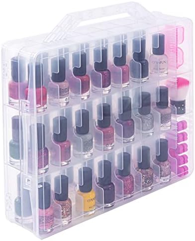 DreamGenius Nail Polish Organizer Case for 48 Bottles, Double Side Gel Nail Polish Holder with Adjustable Dividers, Portable Clear Nail Polish Storage Organizer with 2 Nail Separators