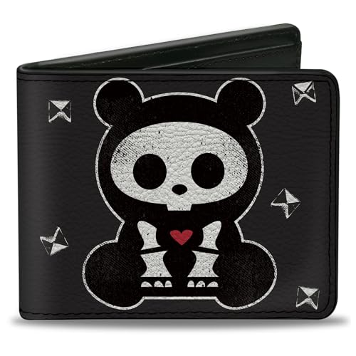 Buckle-Down Skelanimals Wallet, Bifold, Skelanimals Chungkee the Panda Bearly Dead Pose Black White, Vegan Leather
