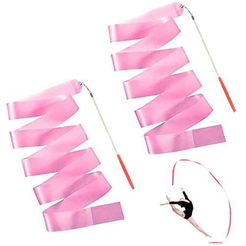 Hayaww 2 Pcs Cintas De Bailarines Cinta para Gimnasia RíTmica Serpentina De Baile Bastones De Gimnasia Palo De Gimnasia Banda De Baile Infantil, 2m, para Gimnasia RíTmica, Barra De Baile (Rosa)