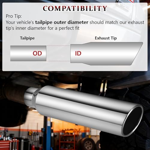 Image of 2PCS Exhaust Tip 2.5 inch Inlet 4 inch Outlet 18 inch Long, High Performance Stainless Steel, Rustproof Polished Finish, Rolled Angle Cut, Bolt-On Diesel Tail Pipe, Universal for Car Truck