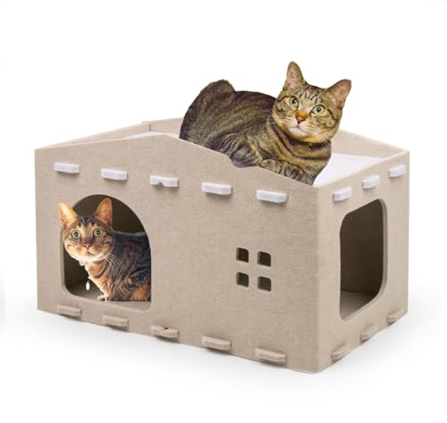 猫 ハウス ペットハウス キャットハウス ペットベッド ドーム 犬 ドーム型 猫ハウス 家 猫ちぐら 暖かい 冬 こたつ 犬小屋 屋外 外猫ハウス 爪研ぎハウス(ベージュ, M)