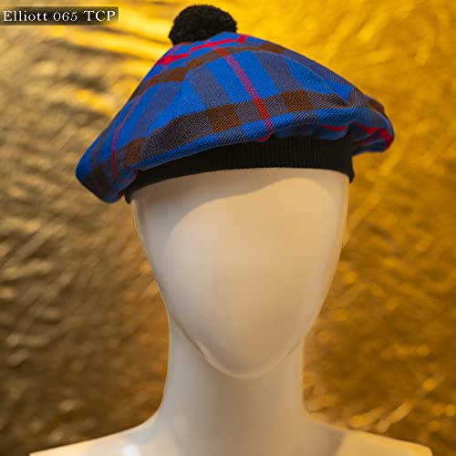 Image of Scottish Tam O' Shanter Hat Tartan Bonnet Pom Pom Wool Flat Cap One Size