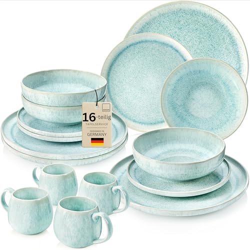 SÄNGER | Geschirrset Paros 16 tlg, Tafelservice 4 Personen, Steingut...