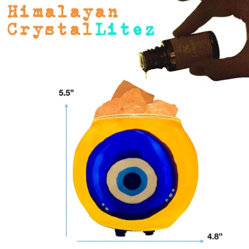 Image of Himalayan CrystalLitez Himalayan Salt Lamp with UL Listed Dimmer Cord, Original Salt Crystals in A Handcrafted Artisan Bowl, Aromatherapy Salt Lamp(Evil Eye)