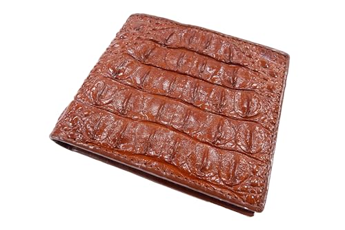 Genuine Crocodile Alligator Backbone Skin Leather Soft & Slim Bifold Wallet ([A7] - 7 Card Slots + 2 ID Windows + 2 Compartments for Bills, Signal Brown)