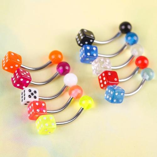 10Pcs Pretty Colorful Dice Style Navel Belly Button Barbell Ring Body Piercing Random Colors