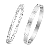 🌼 Frauen Armband Details 🌼 - Die Länge des Armreifs Chian und Teenis Armband ist 19cm, passend für Wirst Größe 15cm bis 16.5cm. Dieses Frauen Armband Set kann unabhängig getragen werden, und Sie können auch einige Armbänder stapeln, die Sie mögen. Bitte messen Sie Ihre Handgelenkgröße vor dem Kauf.