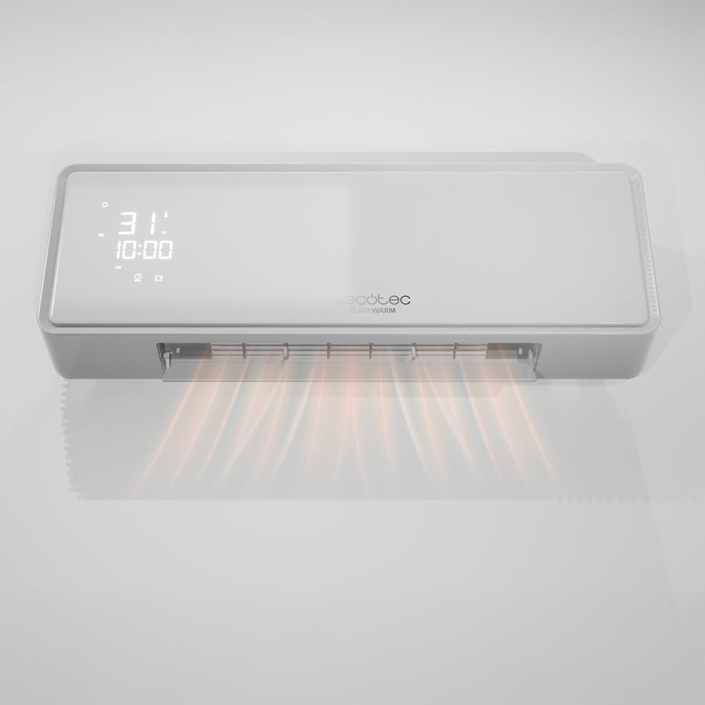 Cecotec Chauffage Céramique Mural avec Écran LED et Télécommande Ready Warm 5310 PowerBox Ceramic. 2000W, 3 Modes, Minuterie 24h, Oscillation, IP23, Kit de Montage, Couverture 20m²