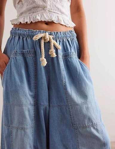 Hooever Women's Wide Leg Jeans Baggy Boyfriend Elastic Hem Denim Pants with Drawstring Waist2