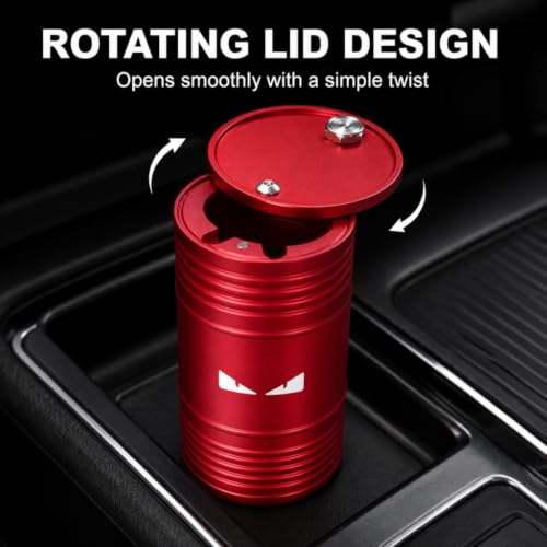 Image of Car Ashtray with Lid Smell Proof Ash Tray, Portable ashtray for car cup holder (Red, Angry Eyes)