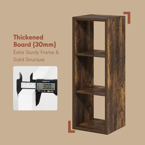Image of Furinno Cubicle Record Player Stand, 3-Cube Record Storage, Amber Pine | Vinyl Storage, 1.2 inchInch Extra Thick, Open Back Media Shelf for CD DVD Bluray Game Disc, for Living Room, Home Office