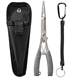 Haojiaho ロングノーズ フィッシングプライヤー | フック外し スプリットリングの交換 ラインカッター 釣り用オモリの固定 ロック機能 | フックアウトプライヤー 釣りプライヤー 釣り用ペンチ 釣り道具 | 多機能 軽量 防錆 | 安全ロープ 収納ケース付き