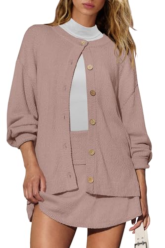 Image of Panadila Womens Sweater Skirt Set 2 Piece Outfits Sweater Skort Set Lounge Cardigan and Knit Skirt Matching Outfits