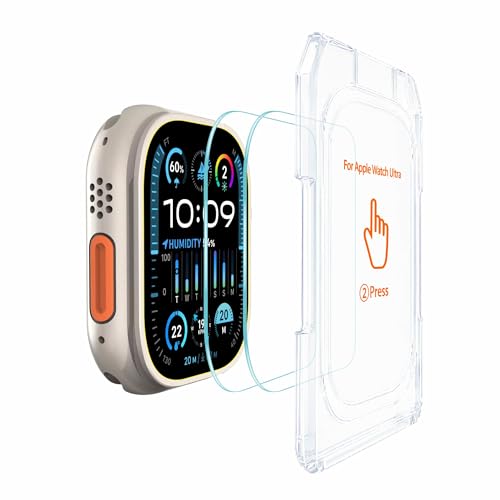 Image of Affix 2 Pack for Apple Watch Ultra 3, Watch Ultra 2 and Watch Ultra | 49mm Tempered Glass, Screen Protector Guard with Easy Fix Installation Tool, 9H Hardness Shatterproof, HD Clear Scratch Resistant