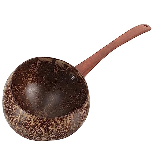 SEWACC Bath Dipper Coconut Shell Water Ladle Bamboo Water Bailer Dipper Wooden Kitchen Water Scoop Spoon Hair Rinse Cup for Bathroom Sauna Kitchen Water Ladle