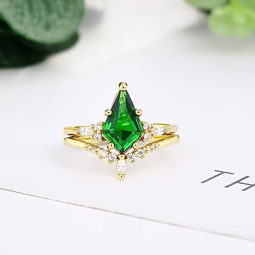 LAZLUVU Rose Gold/18K Gold Engagement Rings for Women Unique Emerald Ring Crystal Ring Green Gemstone Wedding Bands Sets for Him and Her4