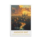 FJIWECWSQ Angkor Wat Tempel Kambodscha Vintage-Reiseposter 30 x 45 cm Leinwand Wandkunst Gemälde Drucke