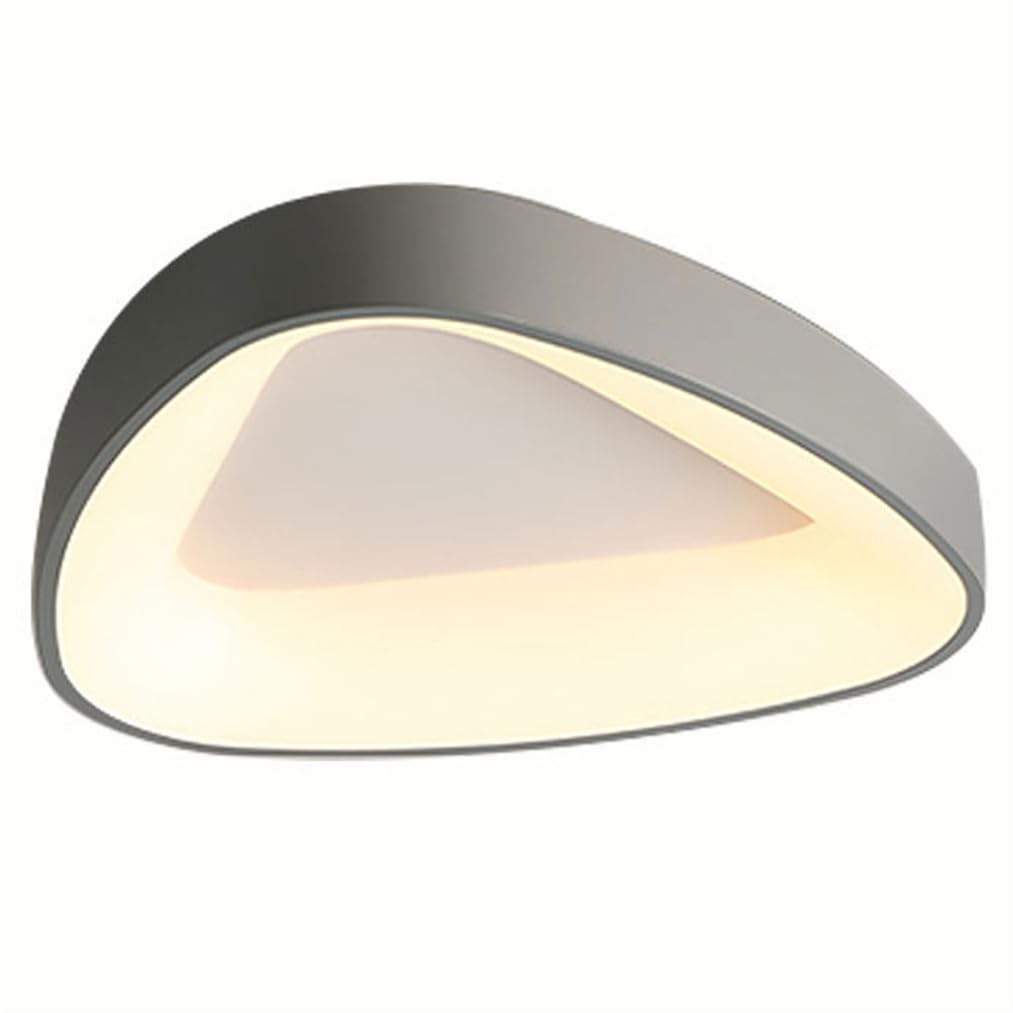 Nordycka szara żelazna trójkątna lampa sufitowa, matowy klosz, montaż wpuszczany, LED 36 W, oświetlenie nastrojowe LED o zmiennej intensywności, idealna do sypialni, przedpokoju i pralni.