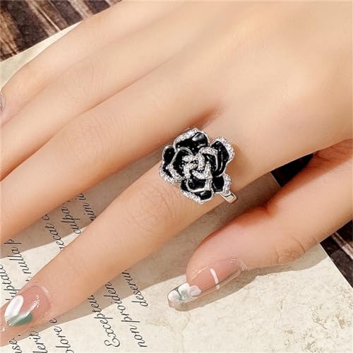 Vintage 925 Sterling Silver Shiny Full Diamond Rose Ring 18K Gold Cubic Zirconia Promise Rings CZ Diamond Multi Row Cocktail Rings Eternity Engagement Wedding Band Ring for Women Z.73 (US Code 9)