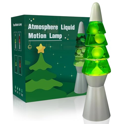 AONESY Lámpara de Movimiento Líquido Árbol de Navidad 37cm Líquido Verde & Cera Blanca Lámpara de Mesa con Bombilla, Base Negra o Plateada, Luz Nocturna Festiva para Adultos & Niños