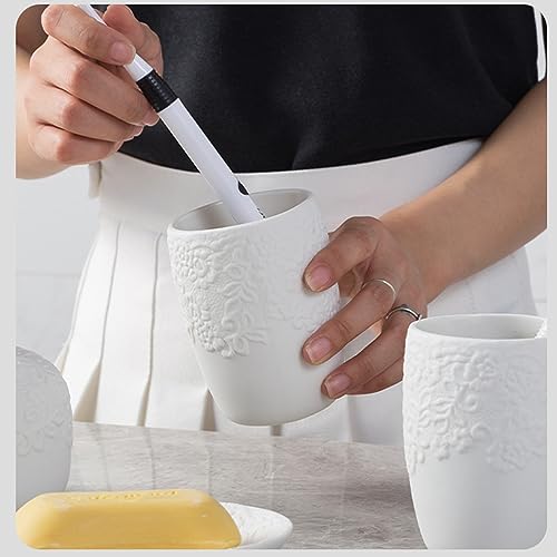 Elegante juego de dispensador de jabón de cerámica blanca, accesorios de baño con soporte para cepillo de dientes, jabonera y taza, perfecto para apartamentos y hoteles, decoración elegante del hogar