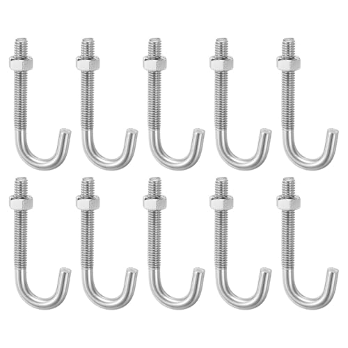 sourcing map - sourcing map 10 Pack J Bolts, 5/16"-18 x 3" Concrete J Bolts Cement Post Anchors 304 Stainless Steel Anchors Bolt with Nut for Concrete Pad Pouring Wood Projects, Silver