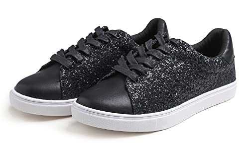 Image of FEVERSOLE Women's Fashion Lace Up Dress Sneakers Sparkly Party Shiny Shoes