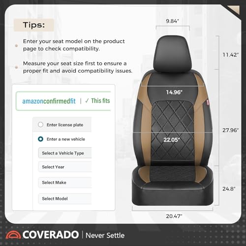 Image of Coverado Car Seat Covers, Front Seat Covers, 2 Front Automotive Seat Cover, Mesh Breathable Seat Protectors, Universal Fit for Most Cars