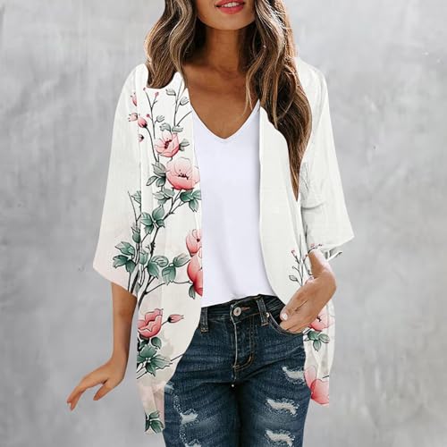 Kimono Cardigans for Women Floral Print Puff Sleeve Loose Cover up Casual Blouse Tops Lightwieght Open Front Capes2