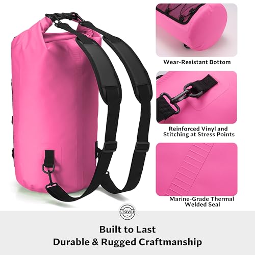 Image of STOVER 5 /10 /25 /30 /40L Waterproof Dry Backpack & Phone Case- Large Floating Dry Bag for Kayaking, Travel, Hiking, Fishing, Camping, Motorcycles & Beach, Heavy-Duty Roll Top Men /Women (Pink)