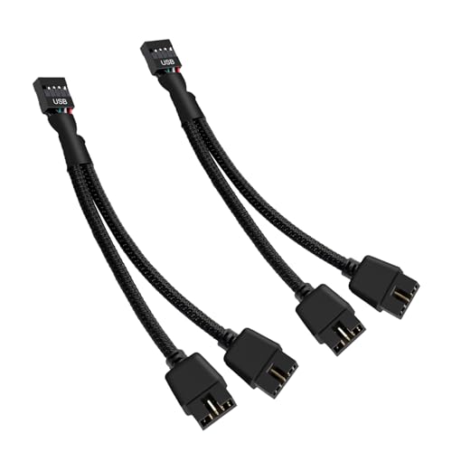 RUIZHI Lot de 2 câbles d'extension USB 2.0 9 broches femelle vers double connecteur 9 broches en nylon tressé pour carte mère interne d'ordinateur (noir)