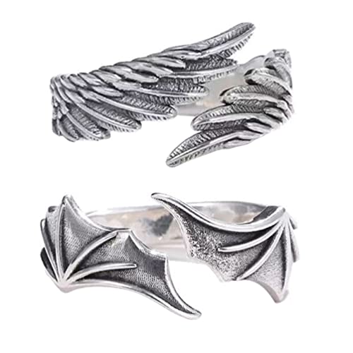 Beaupretty 2 Pieces Retro Adjustable Ring Angle Wing Adjustable Ring Bat Wing Open Ring Halloween Punk Finger Ring Nail Jewelry for Women and Men