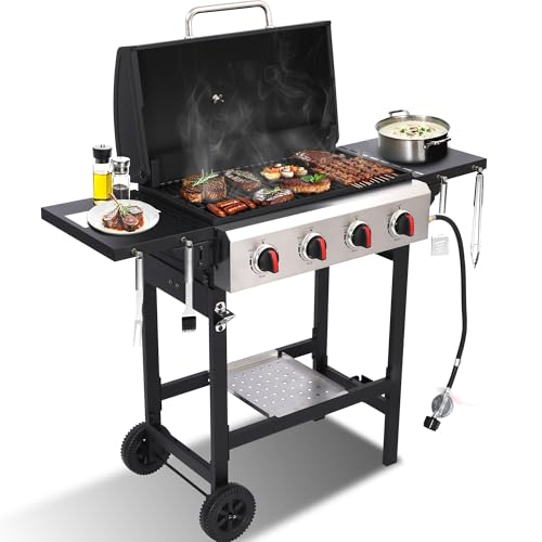 4-Burner Propane Gas Grill with Cast Iron Grate - 40000 BTU Output & Easy-Clean Grease Management for Perfect BBQs (4-Burner)