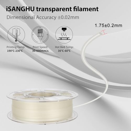 Image of 1.75mm High Speed Transparent PLA Filament, 1kg (2.2lbs), Clear 3D Printer Filament for 30-300mm /s, High Light Transmittance
