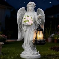 Lotvic Solar Engel Gartenstatuen, LED-Schutzengel-Figur mit Solar Laterne, Engel Skulptur Deko Rasen, Grabengel, Wetterfest Grabschmuck, für Herbstdeko Hof, Friedhof, Fensterbank, Terrasse