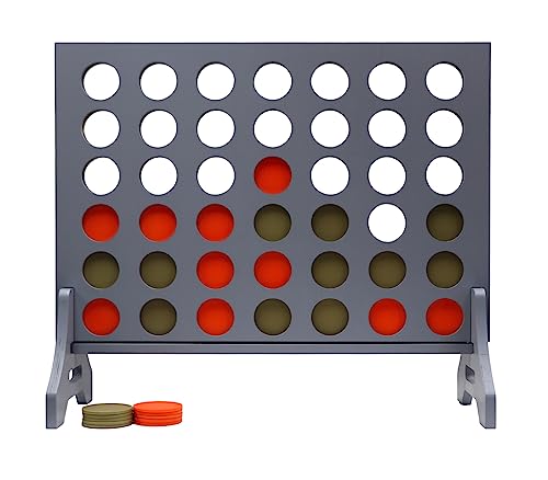 Image of Giant 4 in a Row Game for Family & Adults - Tailgating Pros Jumbo Grey Wooden Four in a Row Indoor & Outdoor Yard Game for Family Party Fun, Portable Activities for Patio, Backyard, and Camping