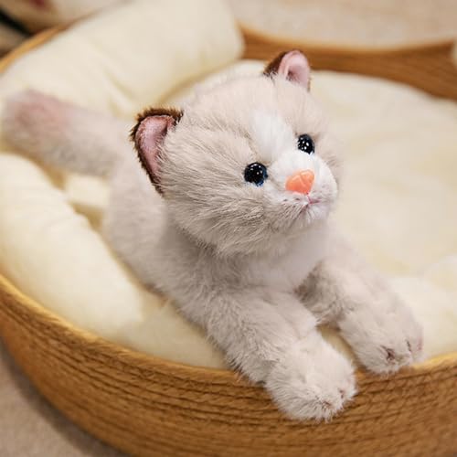 Image of PEACH CAT Cat Stuffed Animal 9.8 inch Realistic Kitten Plushies Soft Plush Toys Gifts for Kids Grey and White