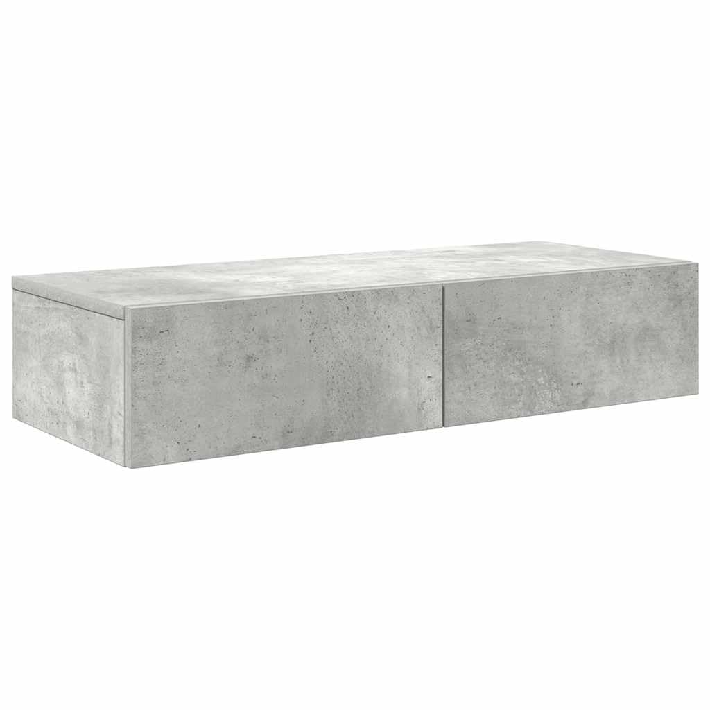 Estante de pared flotante con drawers, 80 x 33 x 17 cm, material derivado de madera gris concreta, almacenamiento montado para ahorrar espacio para dormitorio, decoración de la sala de estar