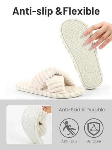 Xelky Indoor Slippers for Women House Open Toe Slipper Comfortable Corduroy Cross Bands Bedroom Shoes Fuzzy4