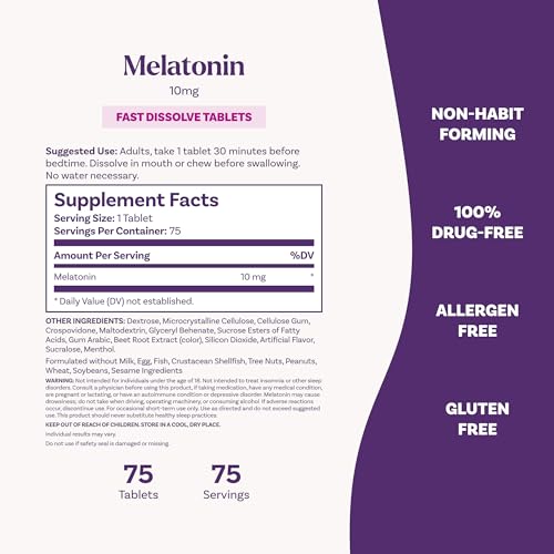 Natrol Melatonin 10 mg Fast Dissolve Tablets, Strawberry, 75 Count - image 5