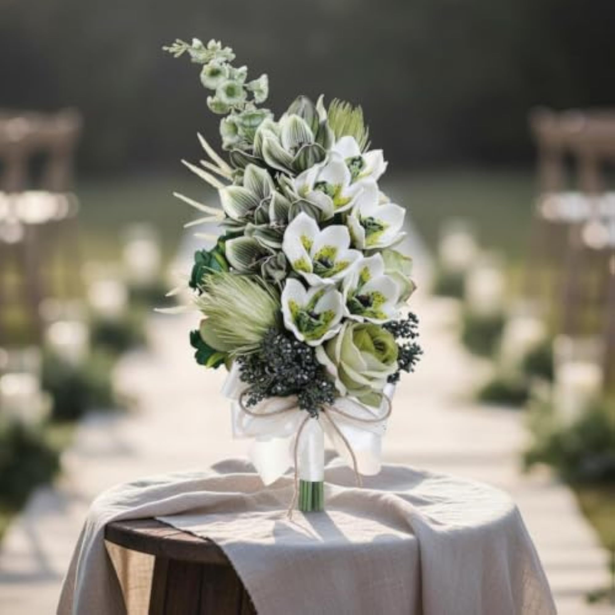 Waterfall Style Bridal Bouquet, Realistic Look Artificial Flowers