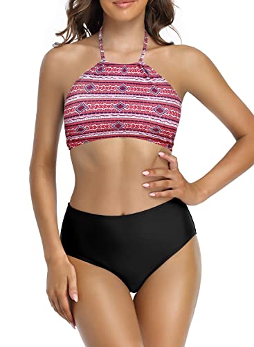 SHEKINI Bikini de dos piezas con estampado floral tropical para mujer, negro, (Black-Floral), Small