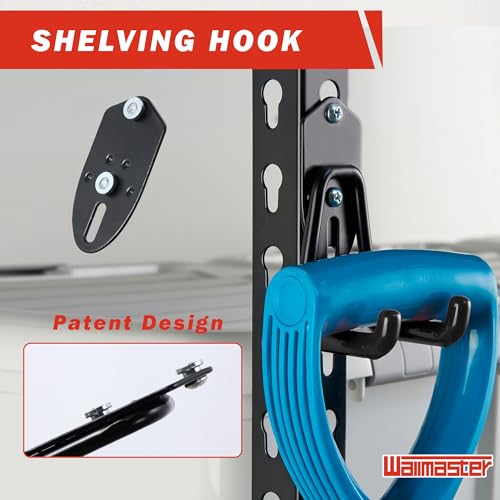 Image of Wallmaster Garage Hooks Organizer Kit,12 Pack Adjustable Heavy Duty Shelving Hook,Wall Mount Utility Steel Garage Organization (Black)
