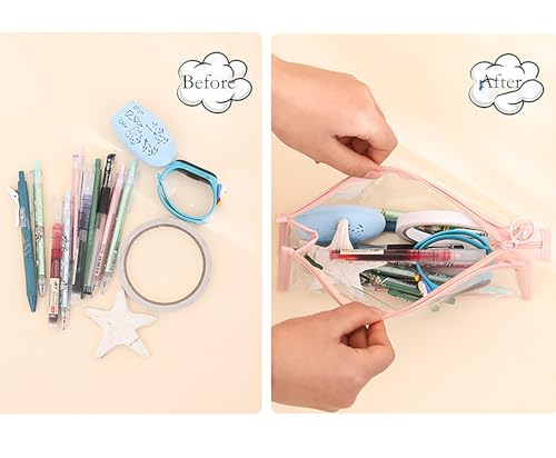 Image of 2 Pcs Pen and Pencil Box, 8.5 Inch x 4 Inch x 2 Inch PVC Transparent Soft Pencil Bag for Pen and Marker Storage and Holiday Gifts (Pink)