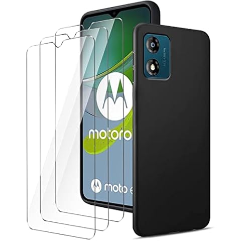 LYZXMY Funda para Motorola Moto E13 4G (6.5") Negro +3 Protector de Pantalla de Cristal Templado Cover