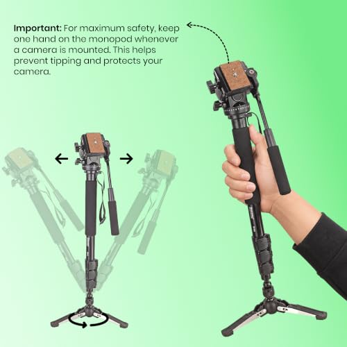 Image of Simpex Monopod 882 Professional Aluminum Monopod with Fluid Head Mount for Video Production Stand for DSLR Cameras, camcorders with 3 Adjustable Sections and Rubber Grip, Payload Upto 6kgs