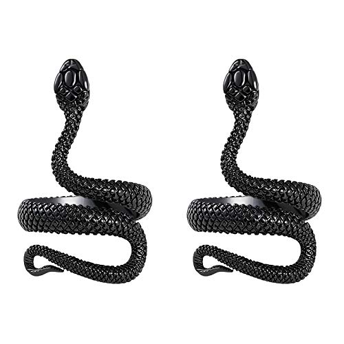 sovesi Snake Rings for Women Silver Snake Punk Vintage Ring for Men Adjustable Black Ring 2PCS