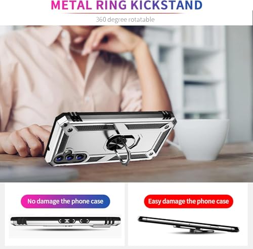 Image of for Samsung Galaxy S24 FE Case with Screen Protector, Military Grade Rugged Shockproof Galaxy S24 FE 5G Heavy Duty Protective Cover for Samsung S24 FE Magnetic Ring Kickstand Phone Case (Silver)