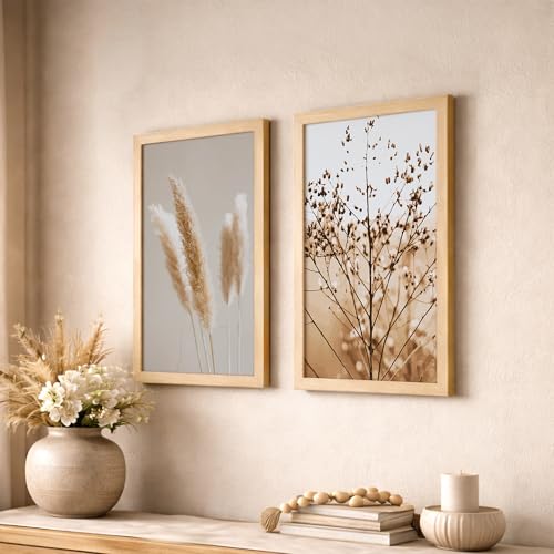Image of NoWorries illustration design Wall frames for Home decoration / paintings for living room, bedrrom and office decor (Theme- minimal (Synthetic Wood frame) (Leminated 300 GSM Print)(framed, Multicolur) Set of 2