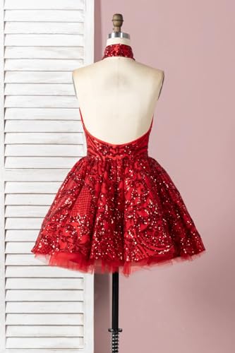 Halter Homecoming Dresses 2025 Sequin Short Prom Dresses Plus Size Lace Applique Cocktail Gowns2